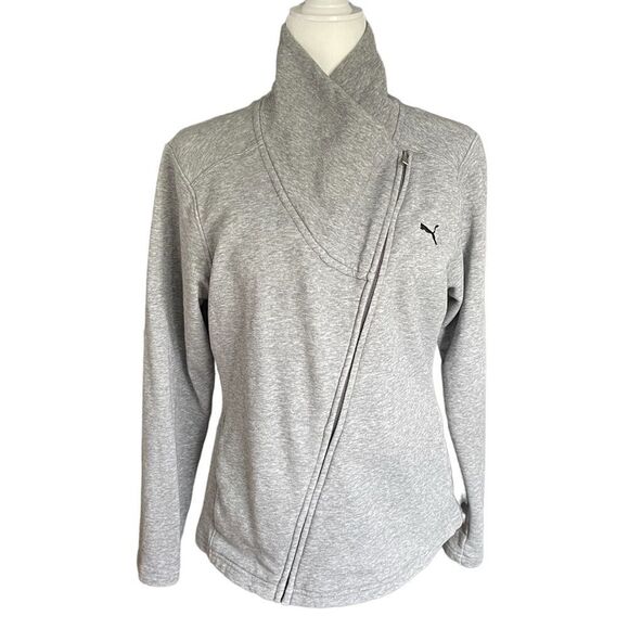 Puma Asymmetrical Zip Up Sweatshirt Jacket Gray Cotton Size Small - Picture 1 of 7